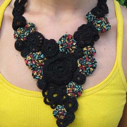 black and floral print crochet necklace