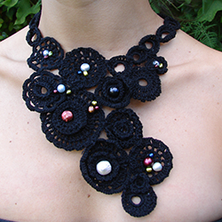 pearl and black crochet necklace
