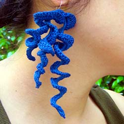 blue crochet earring
