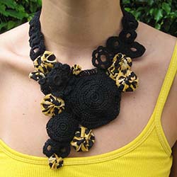 black and cheetah print crochet necklace
