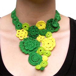 green and yellow floral crochet necklace