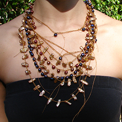 copper pearl beaded crochet necklace