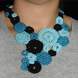 black and blue-toned crochet necklace